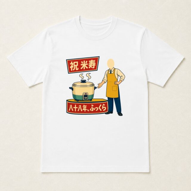 顔写真でつくる米寿Tシャツ「米寿炊飯器 八十八年、ふっくら」