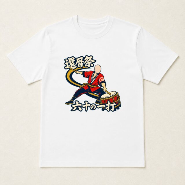 顔写真でつくる還暦Tシャツ「還暦太鼓 六十の一打」