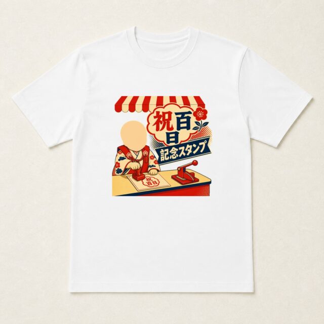 顔写真でつくる100日祝い・お食い初めTシャツ「記念スタンプ」