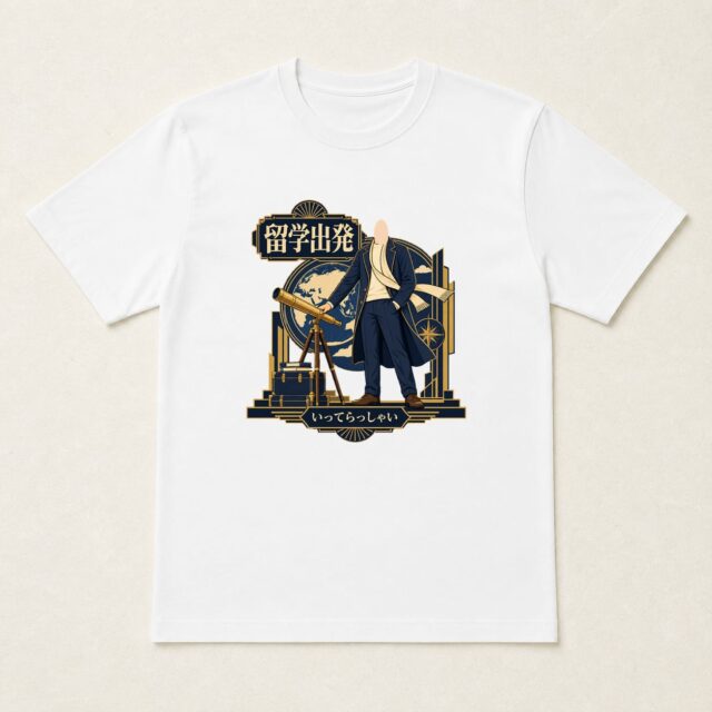 顔写真でつくる留学出発祝いTシャツ「遠くを見る、夢を持つ」