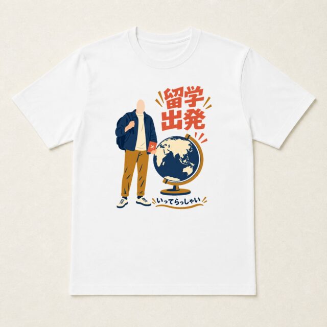 顔写真でつくる留学出発祝いTシャツ「世界の広さを、学びに」