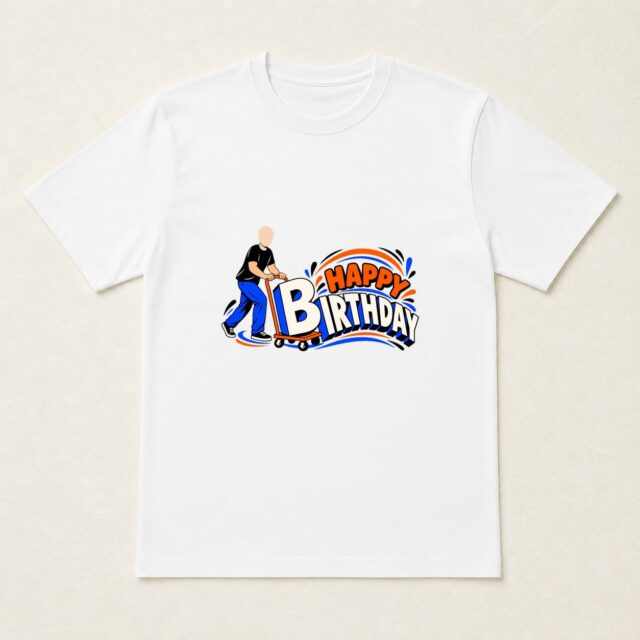 顔写真でつくる大人の誕生日Tシャツ「大きな文字を運ぶ誕生日」