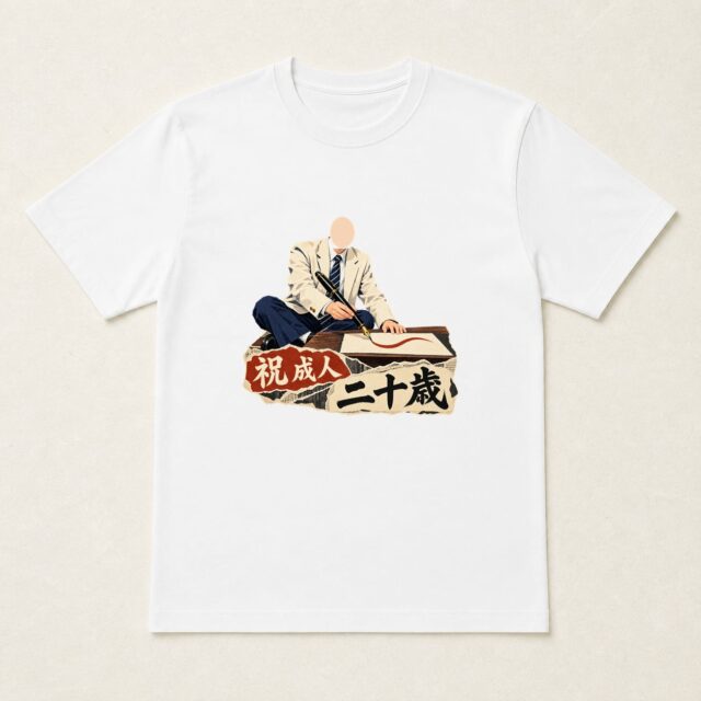 顔写真でつくる成人祝いTシャツ「二十歳の一筆」