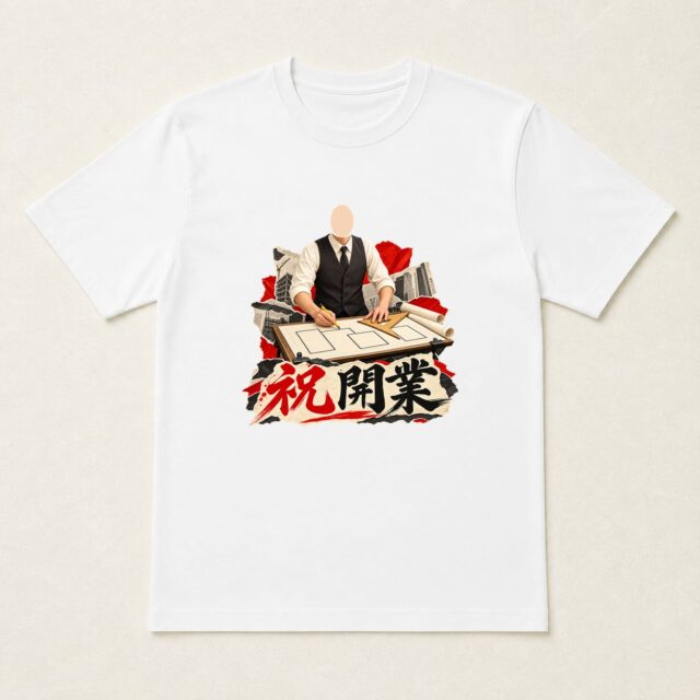 顔写真でつくる開業祝いTシャツ「未来を描きはじめる」