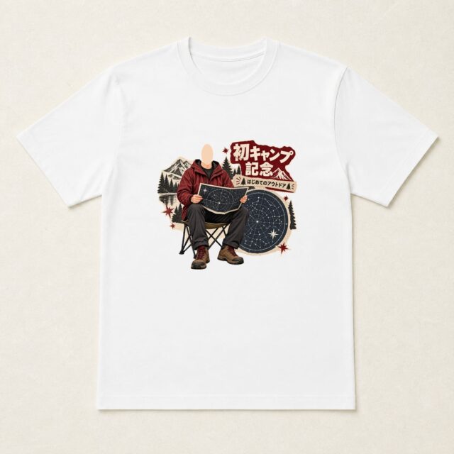 顔写真でつくる初キャンプ記念Tシャツ「夜空に、はじめまして」