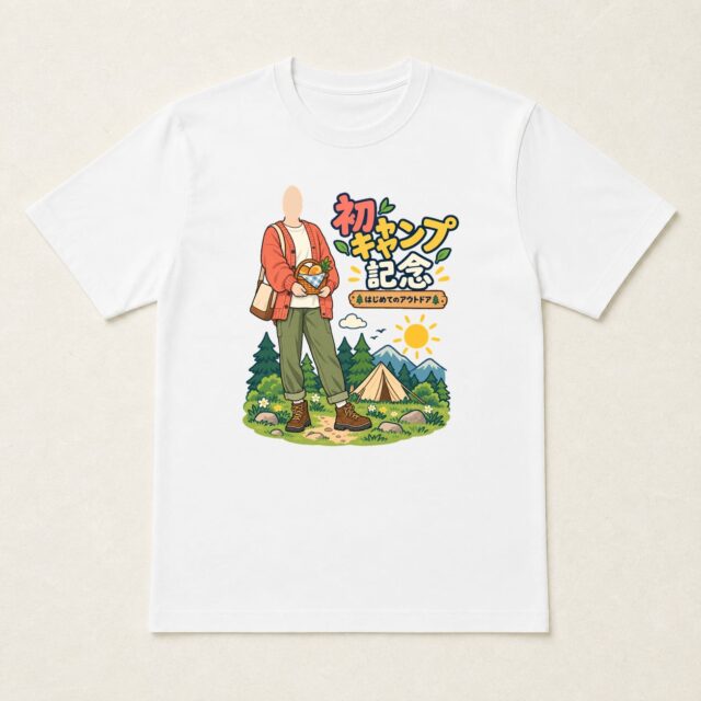 顔写真でつくる初キャンプ記念Tシャツ「外で迎える、はじめての朝」