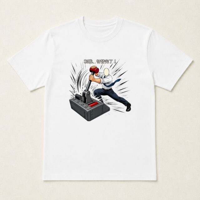 顔写真でつくる転職祝いTシャツ「転職、切替完了！」
