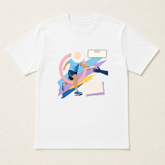 顔写真でつくる転職祝いTシャツ「次へ、渡します。」