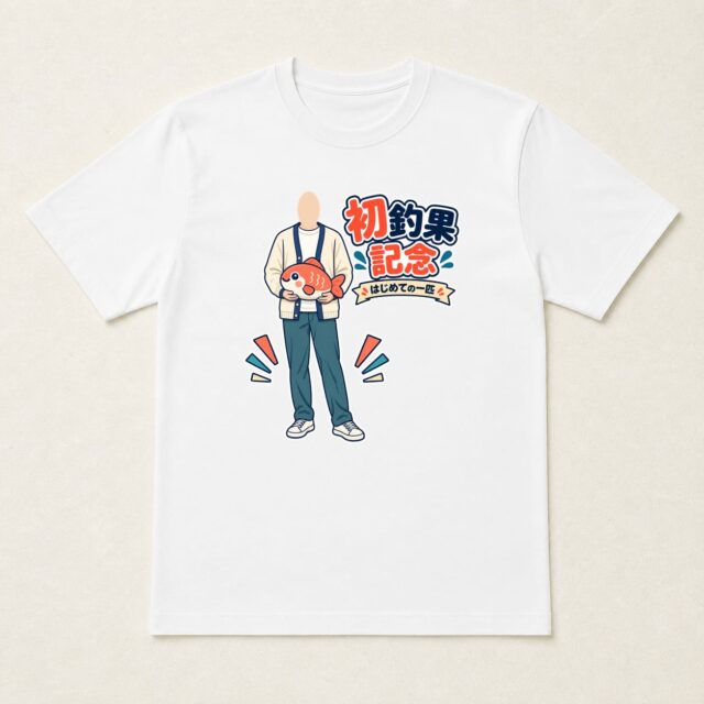 顔写真でつくる初釣果記念Tシャツ「はじめての喜び、ぎゅっと」