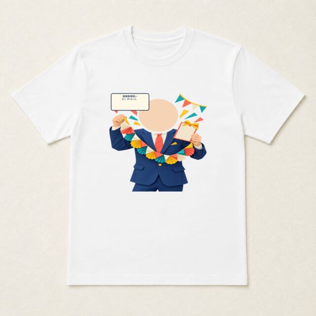 顔写真でつくる資格取得祝いTシャツ「五つ、折りました。」