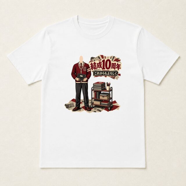 顔写真でつくるサークル結成10周年Tシャツ「活動のページを重ねて」