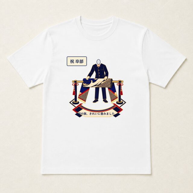 顔写真でつくる卒部・部活動引退記念Tシャツ「部の旗、きれいに畳みました。」