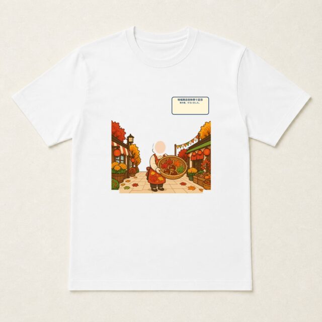 顔写真でつくる地域商店街秋祭り記念Tシャツ「秋の実、そろいました。」