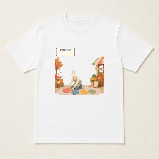 顔写真でつくる地域商店街秋祭り記念Tシャツ「葉っぱの順番、できました。」