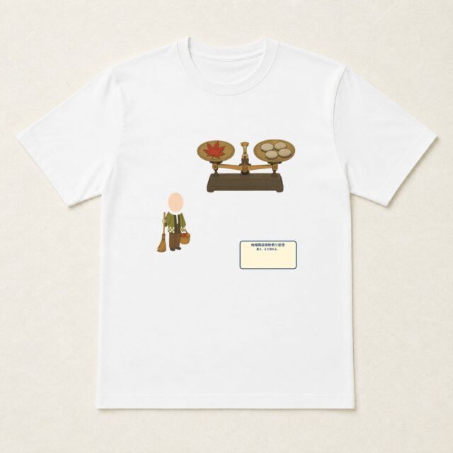 顔写真でつくる地域商店街秋祭り記念Tシャツ「重さ、まだ測れる。」