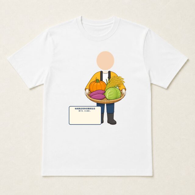 顔写真でつくる地域商店街秋収穫祭記念Tシャツ「実りを、ひと皿に。」