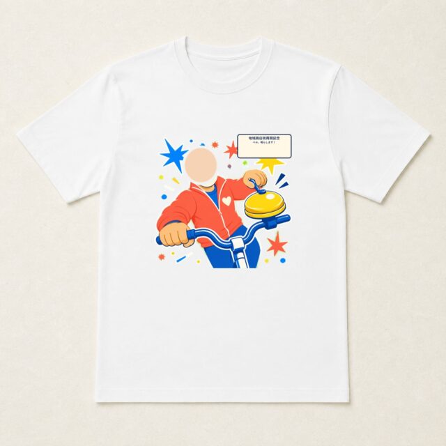 顔写真でつくる地域商店街再開記念Tシャツ「ベル、鳴らします！」