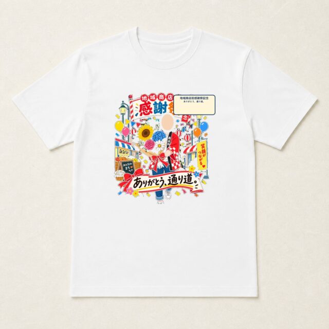顔写真でつくる地域商店街感謝祭記念Tシャツ「ありがとう、通り道。」