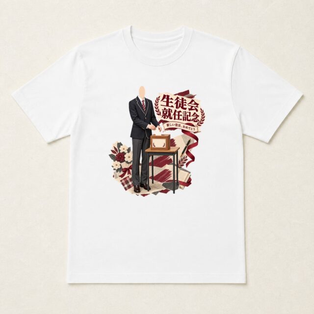 顔写真でつくる生徒会就任記念Tシャツ「みんなの声から、はじめよう」