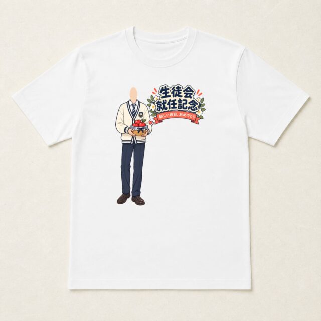 顔写真でつくる生徒会就任記念Tシャツ「みんなの実りを、育てよう」