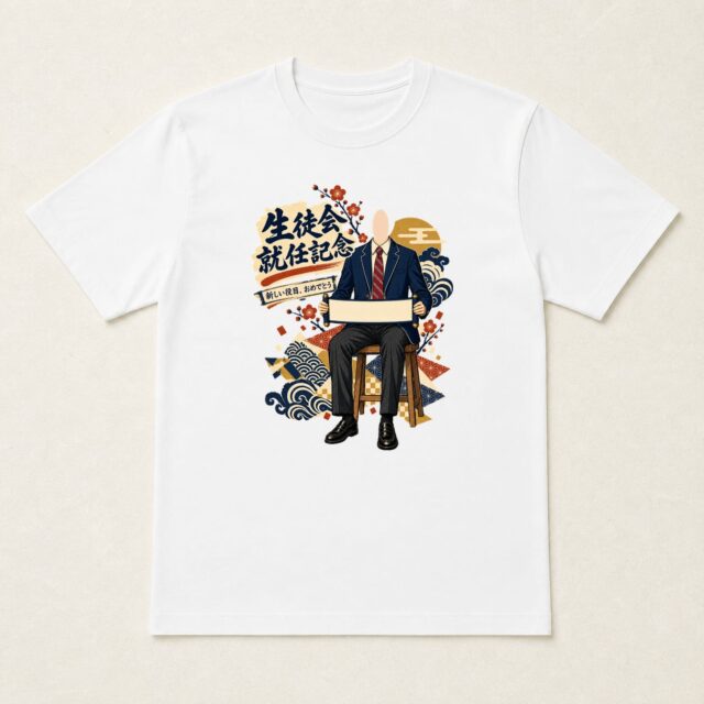 顔写真でつくる生徒会就任記念Tシャツ「新しい役目を、ひらく」