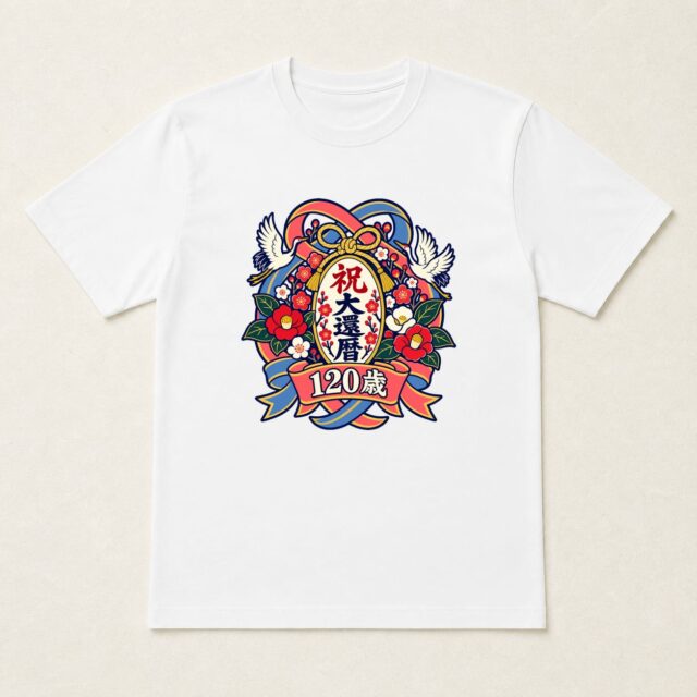 大還暦・120歳Tシャツ「二巡の花暦リボン」