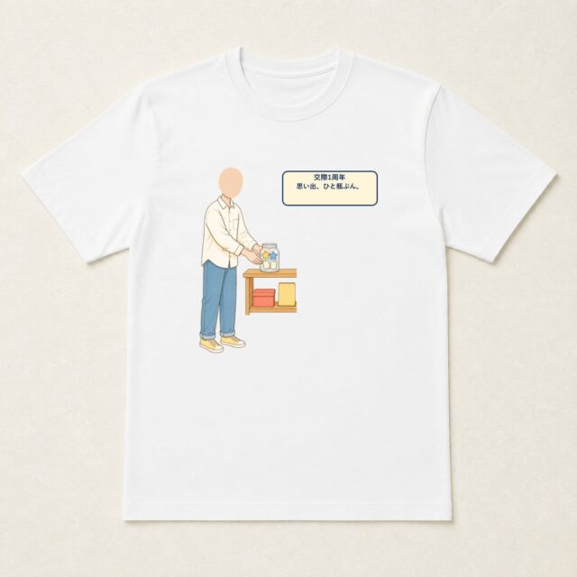 顔写真でつくる交際1周年記念Tシャツ「思い出、ひと瓶ぶん。」