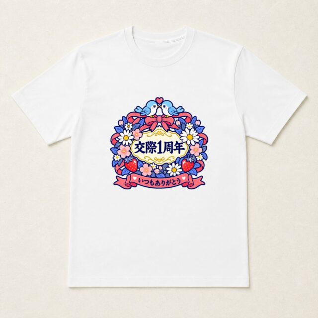 交際1周年記念Tシャツ「ふたりの一年花冠」