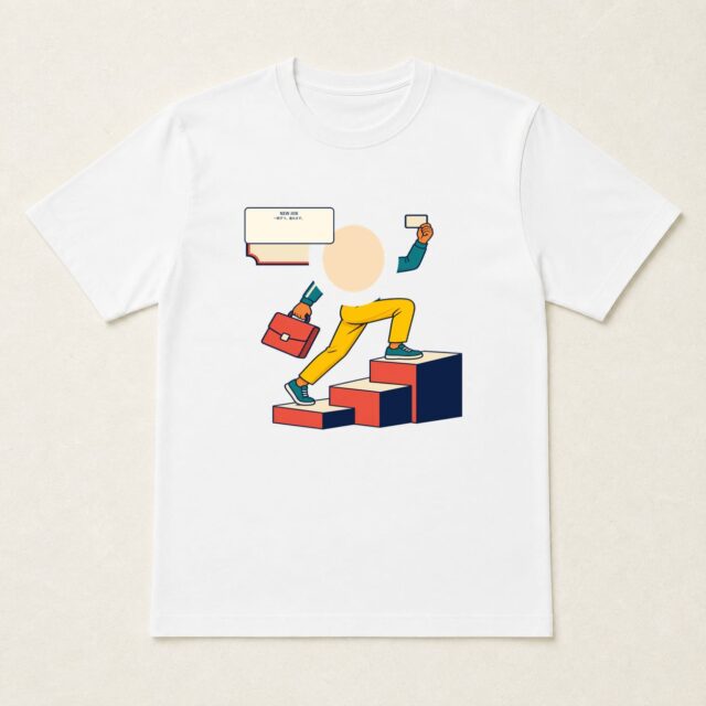 顔写真でつくる就職祝いTシャツ「一段ずつ、進みます。」