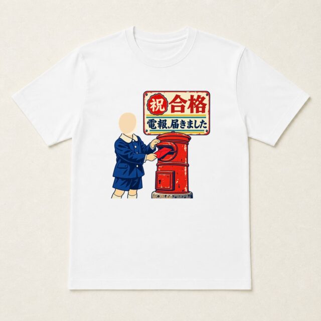 顔写真でつくる合格祝いTシャツ「電報、届きました」