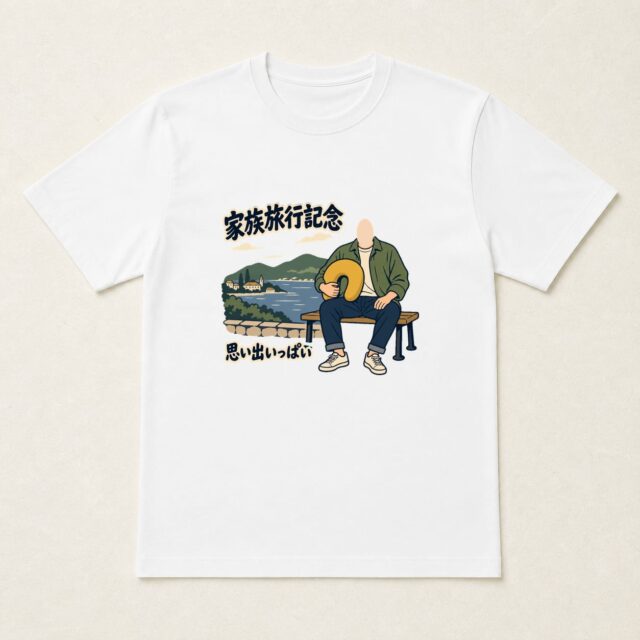 顔写真でつくる家族旅行記念Tシャツ「休憩も、旅のうち」