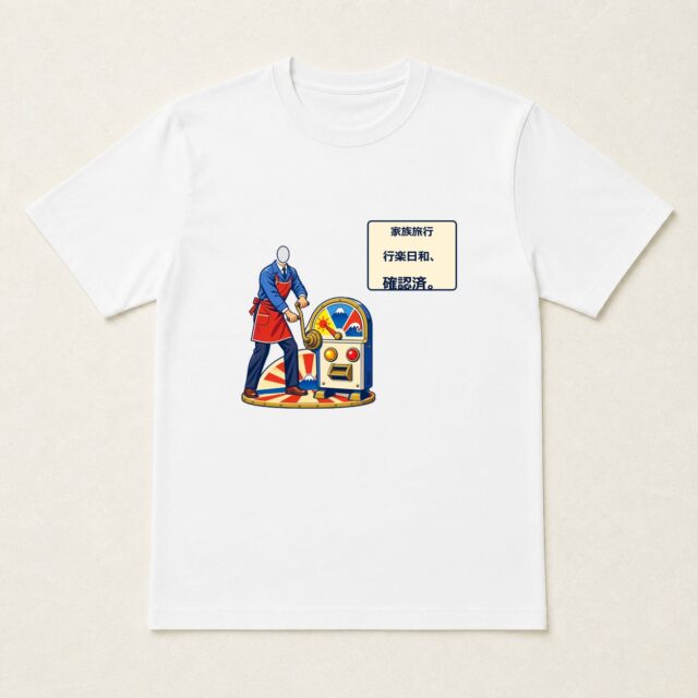顔写真でつくる家族旅行記念Tシャツ「行楽日和、確認済。」