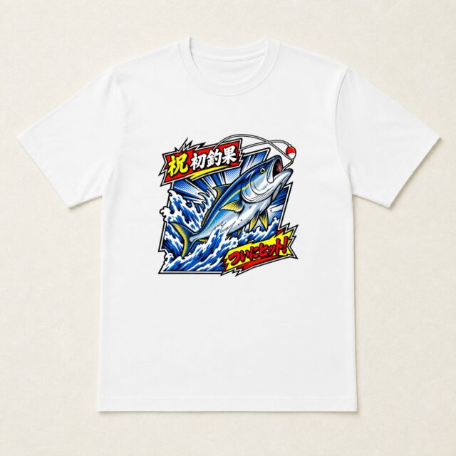 初釣果記念Tシャツ「初ヒット・水面突破」