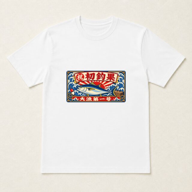 初釣果記念Tシャツ「昭和釣具店・一号魚看板」