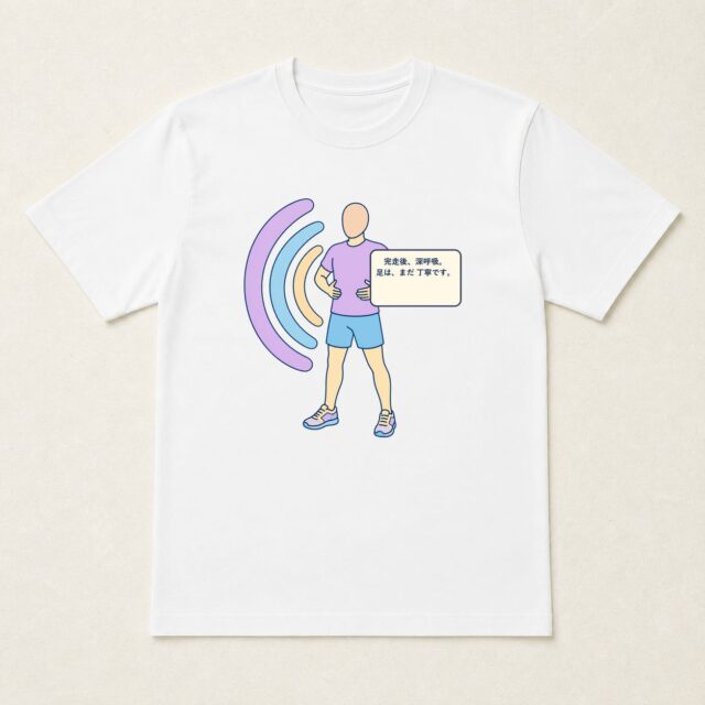 顔写真でつくる初マラソン完走記念Tシャツ「足は、まだ 丁寧です。」