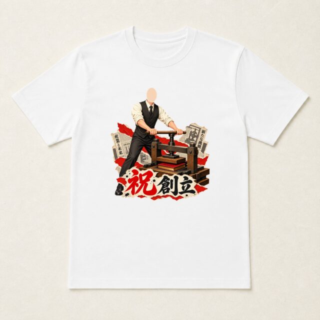 顔写真でつくる会社創立祝いTシャツ「はじまりを綴じる」