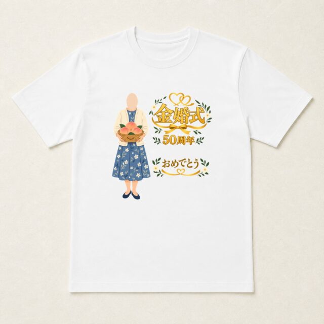 顔写真でつくる結婚50周年・金婚式Tシャツ「五十年の、甘い実り」