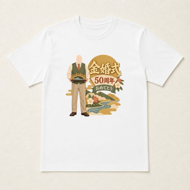 顔写真でつくる結婚50周年・金婚式Tシャツ「ふたりで、渡るこれから」