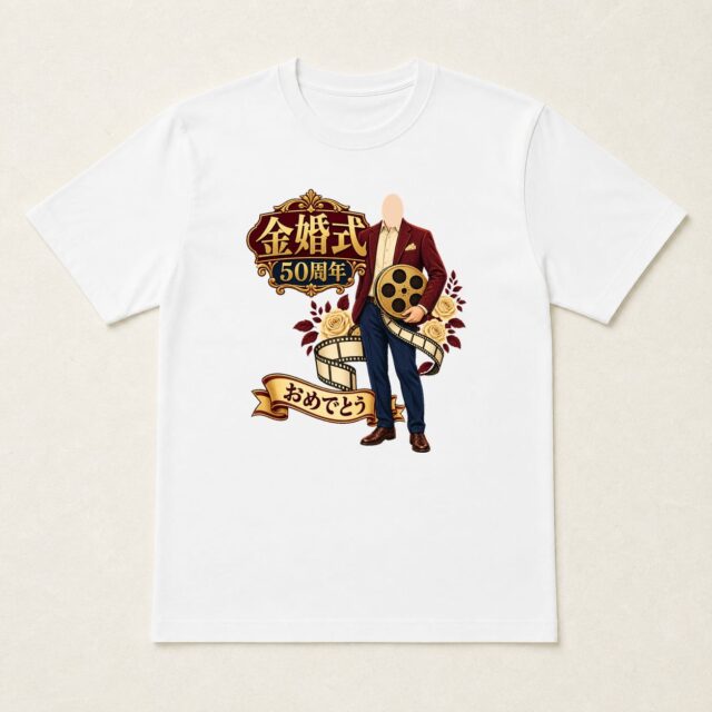 顔写真でつくる結婚50周年・金婚式Tシャツ「五十年の、名場面」