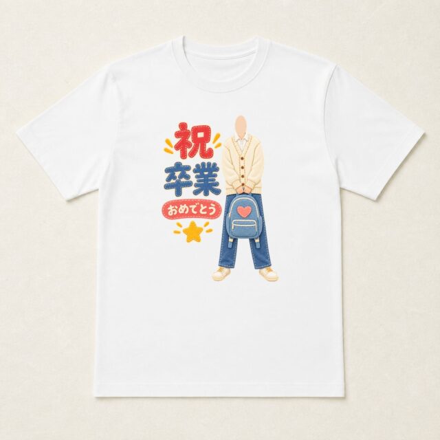 顔写真でつくる卒業祝いTシャツ「思い出つめて、次の一歩」