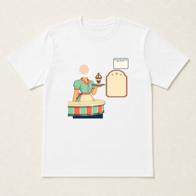 顔写真でつくる卒業祝いTシャツ「卒業、甘い一皿。」