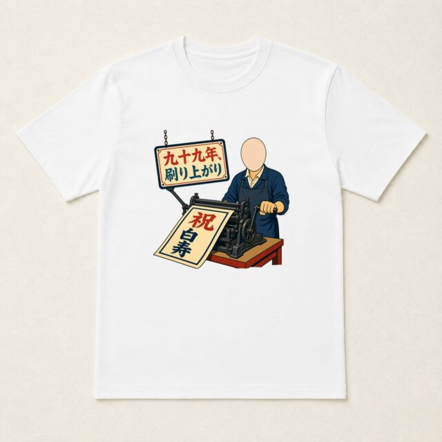 顔写真でつくる白寿Tシャツ「九十九年、刷り上がり」