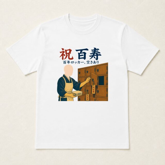 顔写真でつくる百寿Tシャツ「百年ロッカー、空きあり」