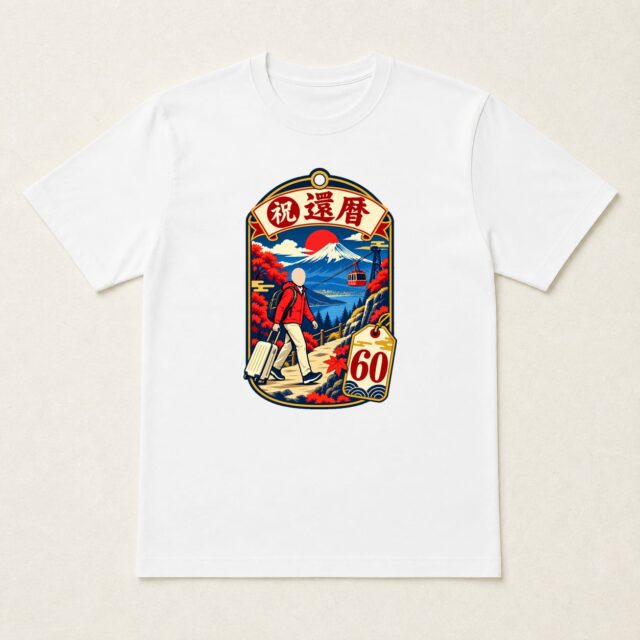 顔写真でつくる還暦Tシャツ「還暦の旅・ロープウェイ」