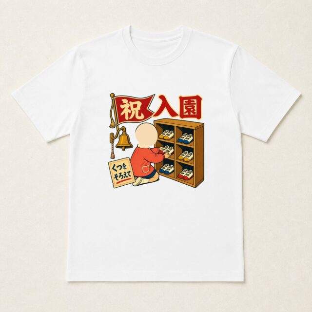 顔写真でつくる入園祝いTシャツ「くつを そろえて」