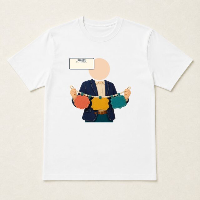 顔写真でつくる勤続10周年Tシャツ「三つ、つなぎました。」