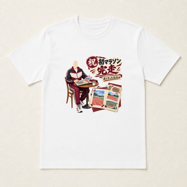 顔写真でつくる初マラソン完走記念Tシャツ「はじめての一日を残す」