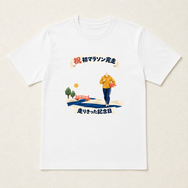 顔写真でつくる初マラソン完走記念Tシャツ「はじめての道を、たたえて」