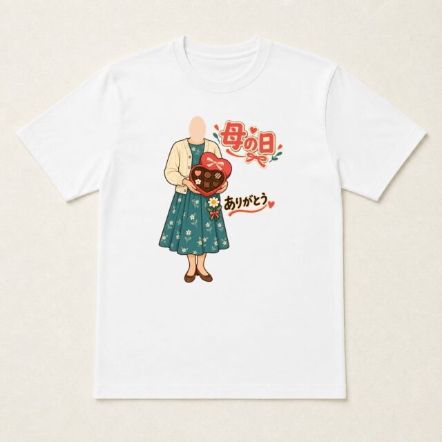顔写真でつくる母の日Tシャツ「甘い気持ちを、ひと箱に」