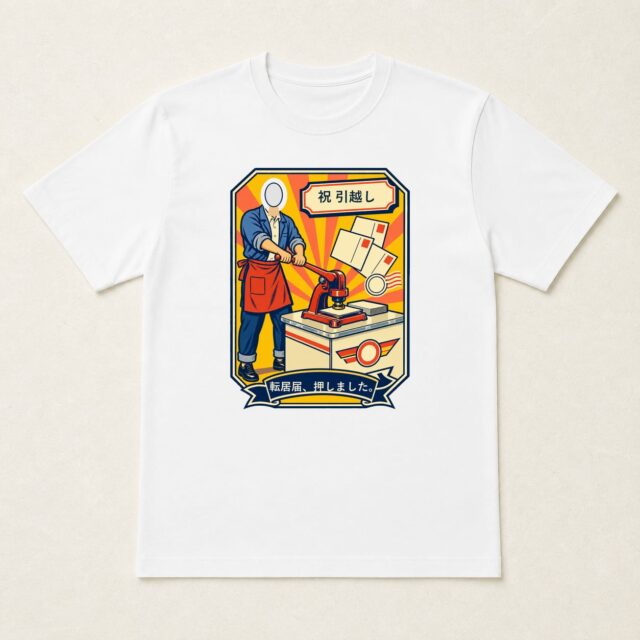 顔写真でつくる引越し祝いTシャツ「転居届、押しました。」